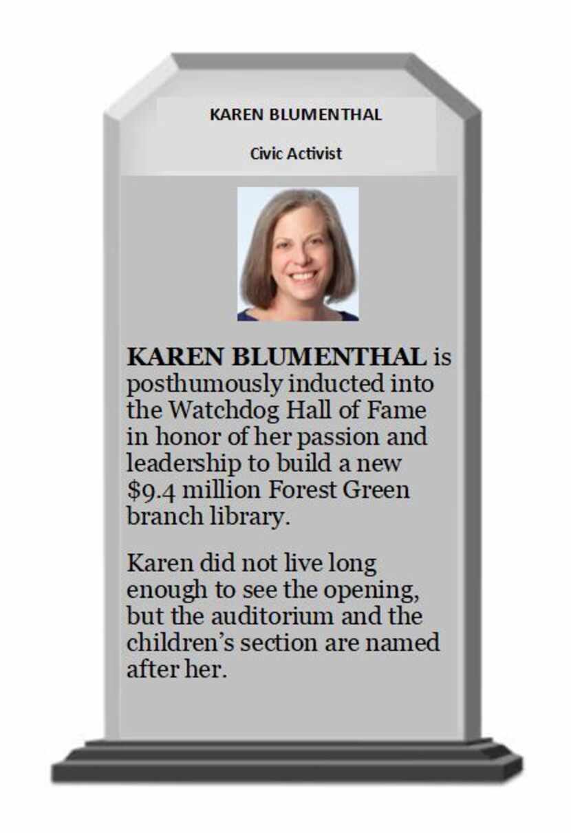 Watchdog Hall of Fame Plaque for Karen Blumenthal
