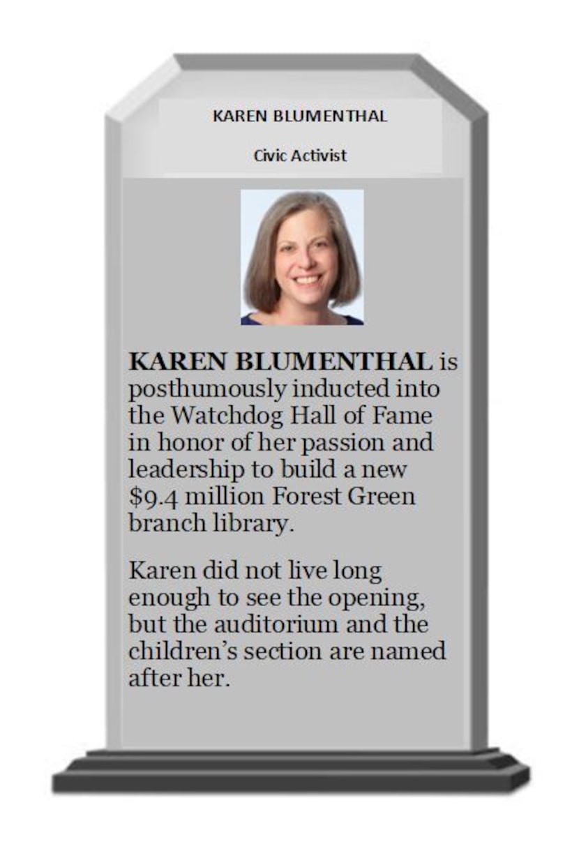 Watchdog Hall of Fame Plaque for Karen Blumenthal