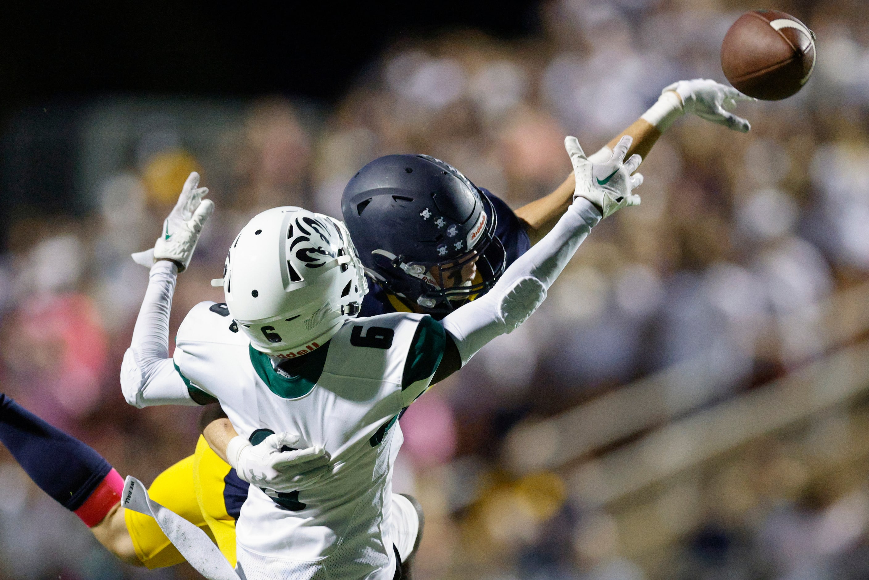 Highland Park safety Jackson McGinley (46) breaks up a pass intended for Richardson Berkner...