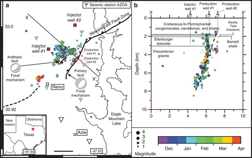  From the SMU report, a map showing the Azle quakes in relation to the injection wells