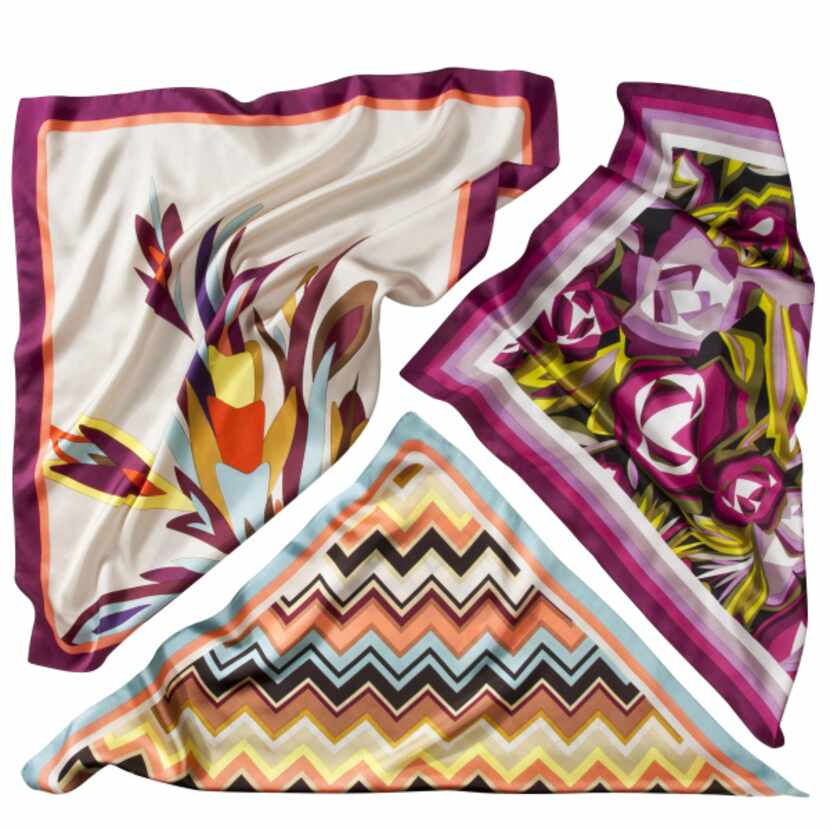 Silk scarves, $19.99 each
