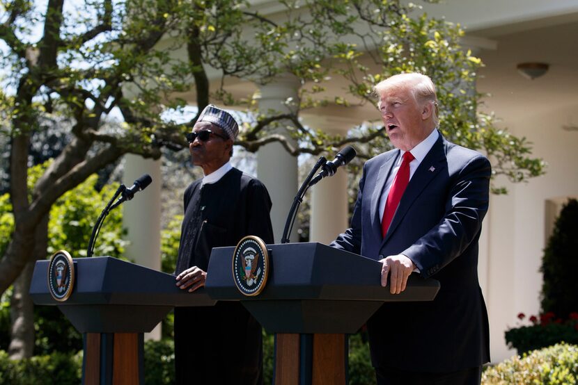 President Donald Trump and Nigerian President Muhammadu Buhari during a joint news...