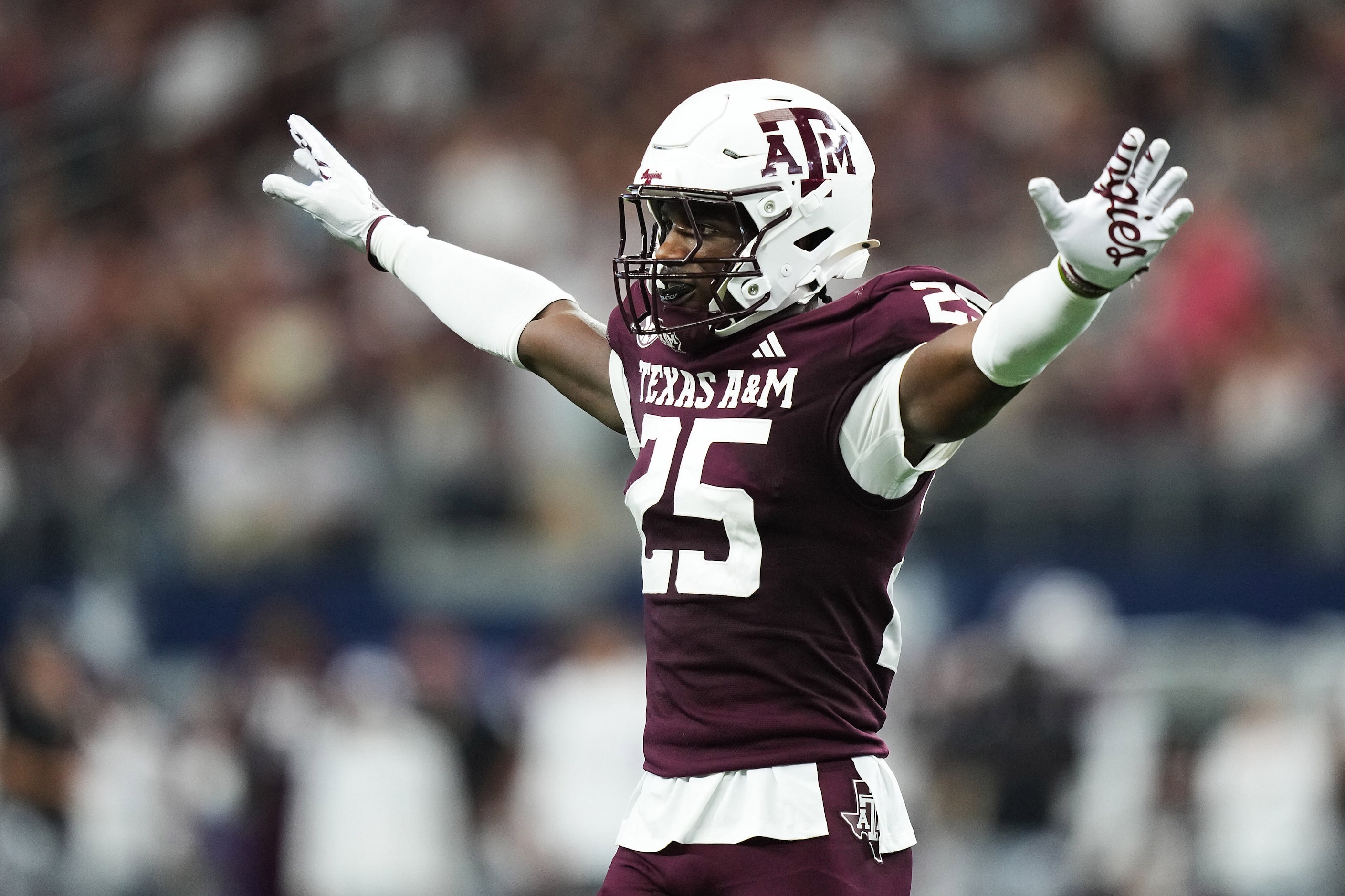 Texas A&M defensive back Dalton Brooks (25) celebrates after a defensive stop during the...