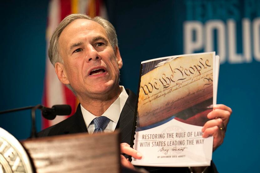 Gov. Greg Abbott calls for a convention of states to amend the Constitution during a speech...