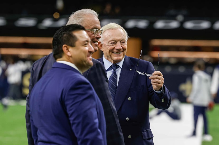 Dallas Cowboys owner Jerry Jones at the pregame warmup against New Orleans Saints at the...