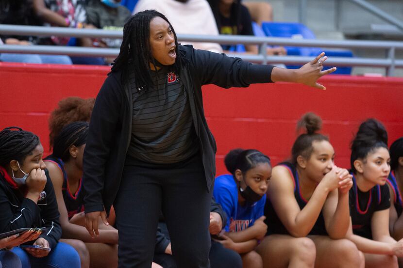 Duncanville head coach LaJeanna Howard shouts instructions to her players during the...