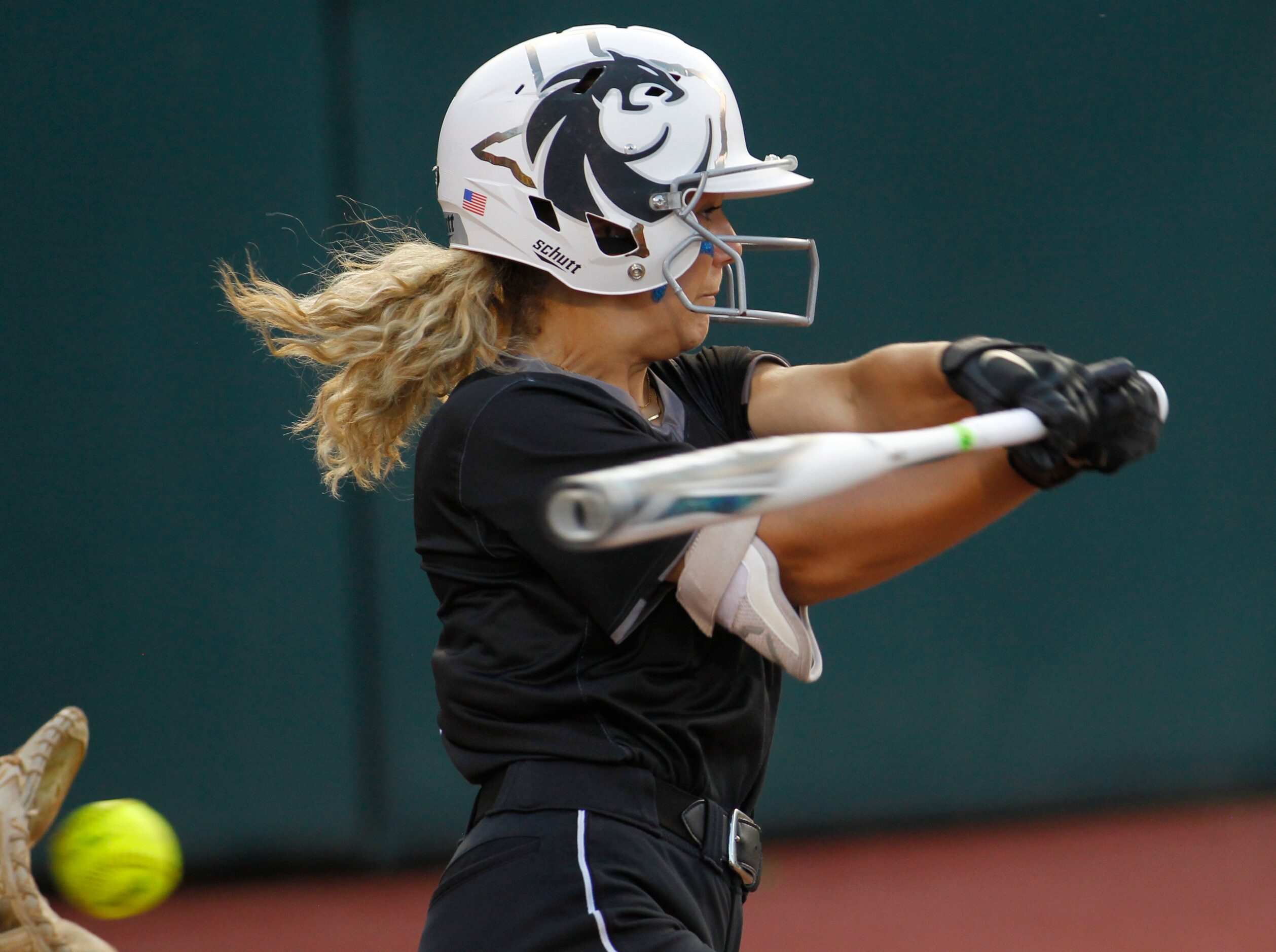 Denton Guyer third baseman Avery Jefferson (1) is unable to connect on a pitch while batting...