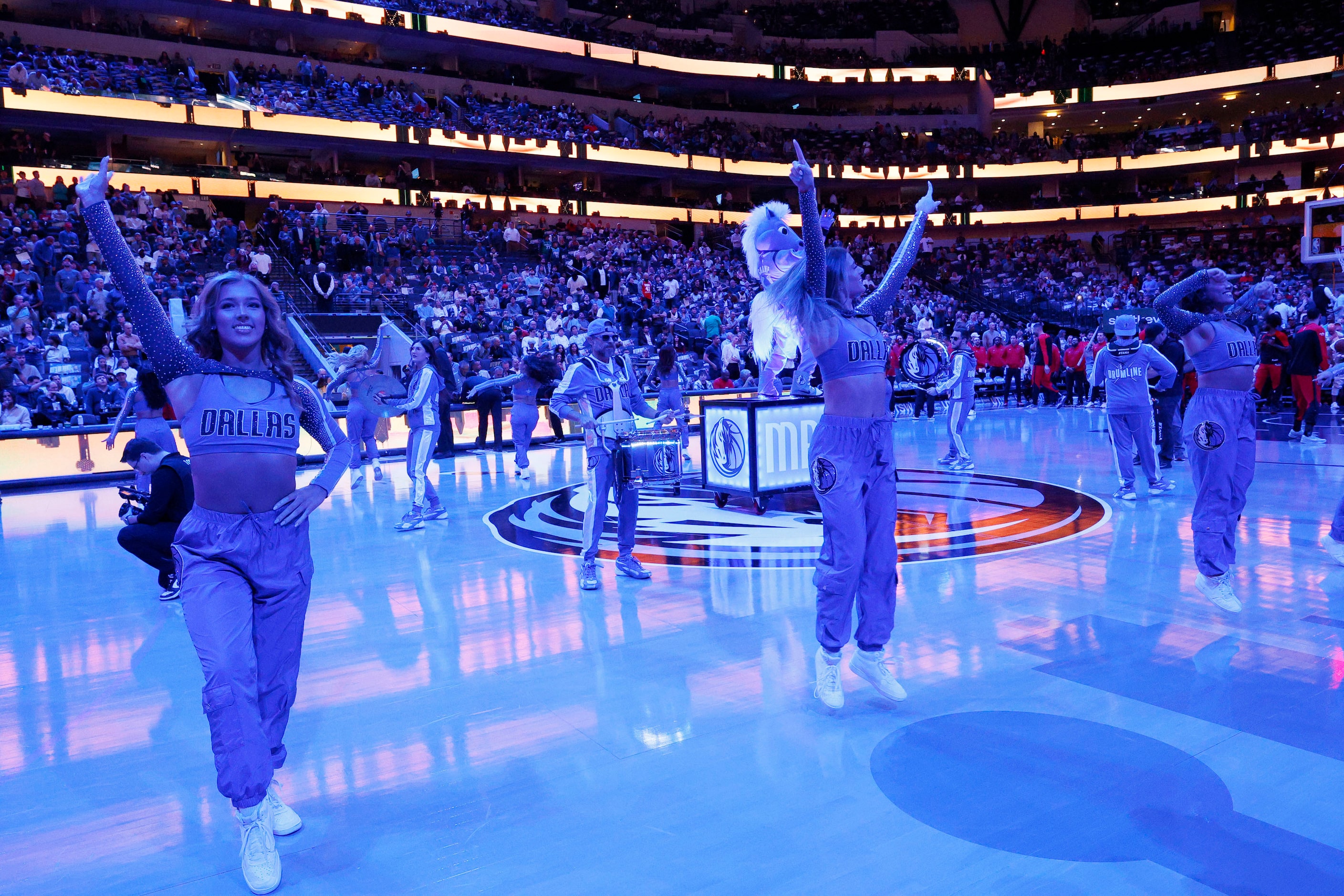 D-Town Crew performs before an NBA basketball game between the Dallas Mavericks and the...