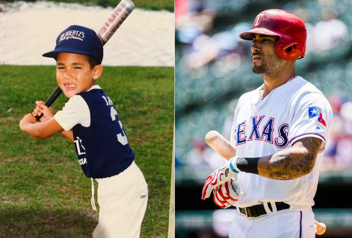 Texas Rangers center fielder Ian Desmond (20) adjusts his gloves while batting during the...