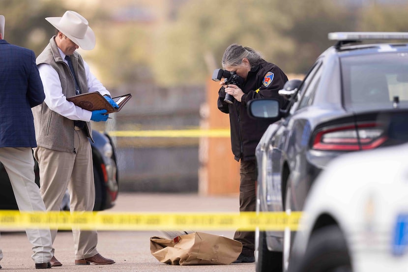 Kaufman County Sheriff investigate the scene where Terrell police officer Jacob Candanoza...