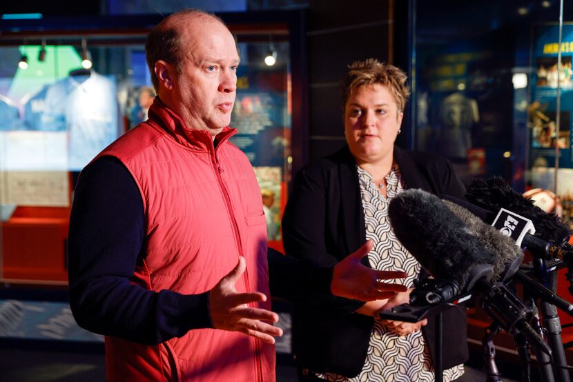 FC Dallas President Dan Hunt (left) speaks alongside Dallas Sports Commission Executive...