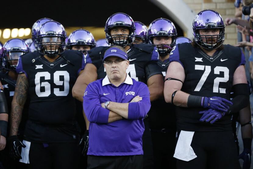 TCU Horned Frogs head coach Gary Patterson waits to take the field with the team before...