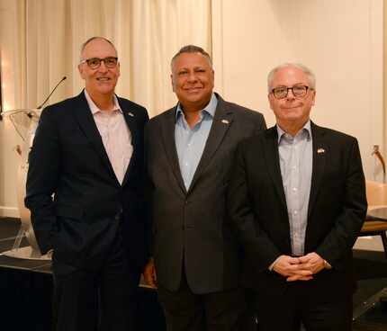 Juan Gonzalez (center) is CEO and chairman of GRUMA. Matthew Meyers (left) is dean of the...