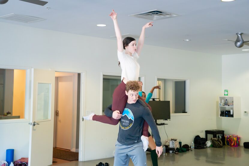 Pegasus Contemporary Ballet resident choreographer Carrie Ruth Trumbo rehearses dancer Sam...