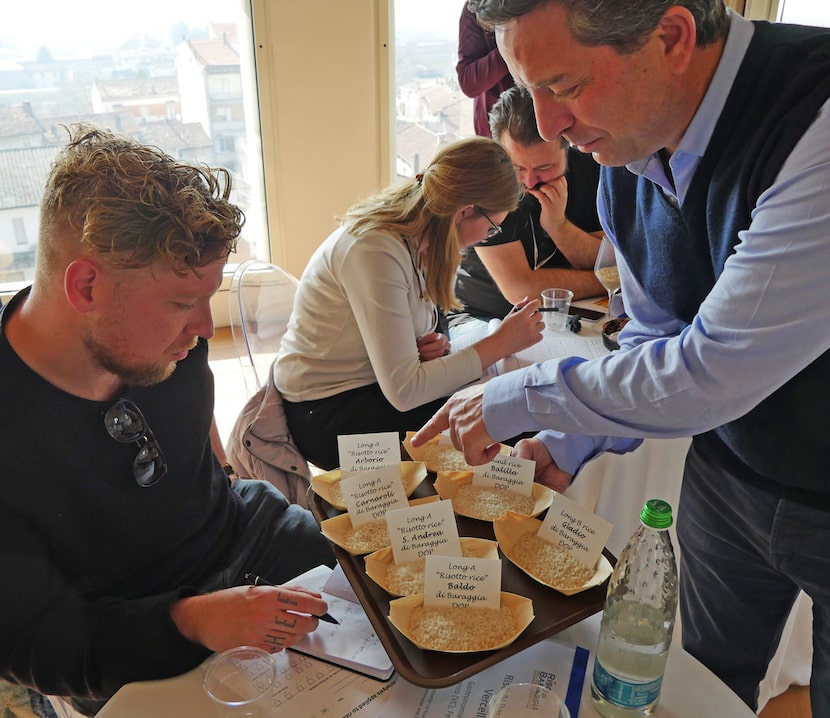 At a tasting of high-end rice in Piedmont, Italy, rice sommelier and agronomist Massimo...