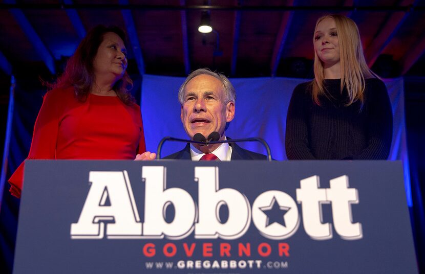 Texas Gov. Greg Abbott speaks to supporters during the Texas GOP election night party at...