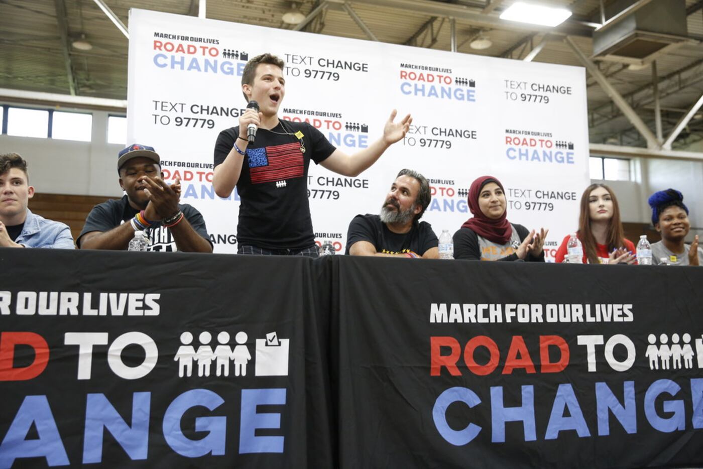 Cameron Kasky speaks during a panel with students from Stoneman Douglas High School in...
