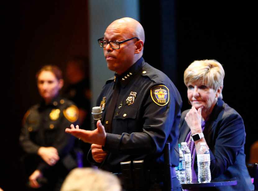 Fort Worth Police Chief Joel Fitzgerald and Mayor Betsy Price answer questions at a...