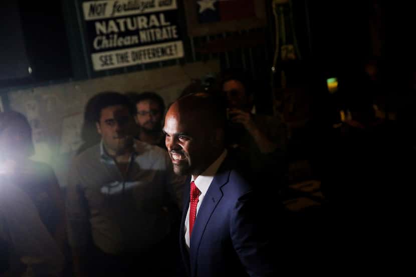 Colin Allred spoke to supporters during an election night party at Ozona Grill and Bar in...