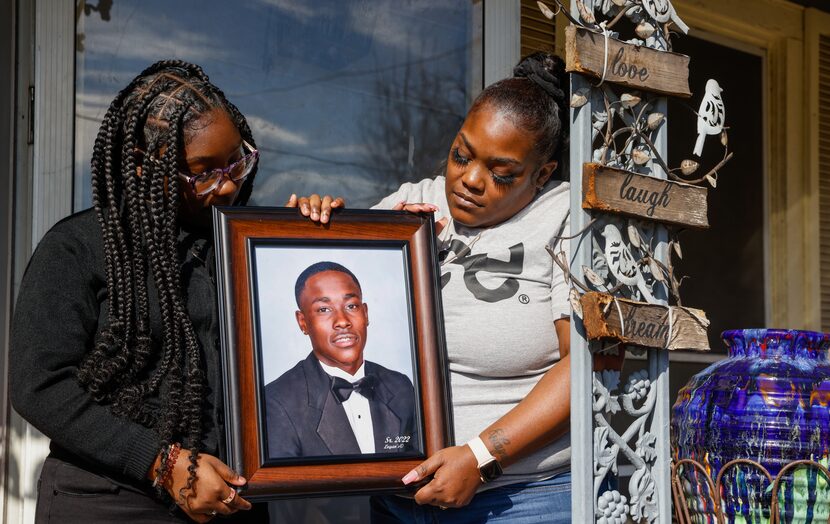 Anthony “Woody” Wilson’s sister Daminica Greer (left), 12, and  mother Dominique Wilson, 37,...