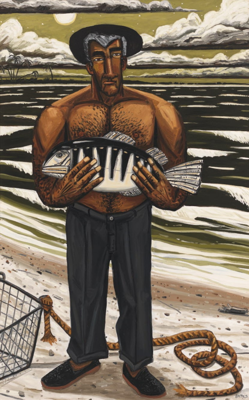 David Bates ( b. 1952).  Night Fishing, 1987.  Oil on canvas, 96 1/16   60 1/8in. (244  ...