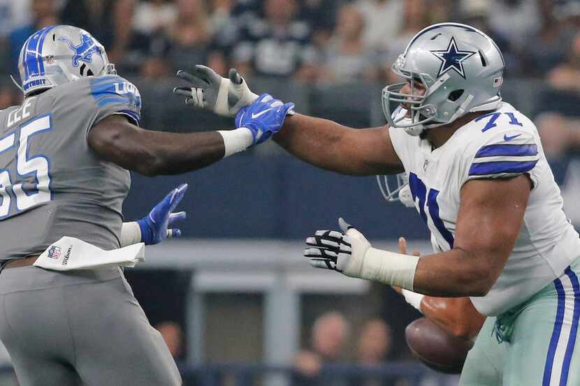 Dallas Cowboys offensive tackle La'el Collins (71) blocks during the Detroit Lions vs. the...