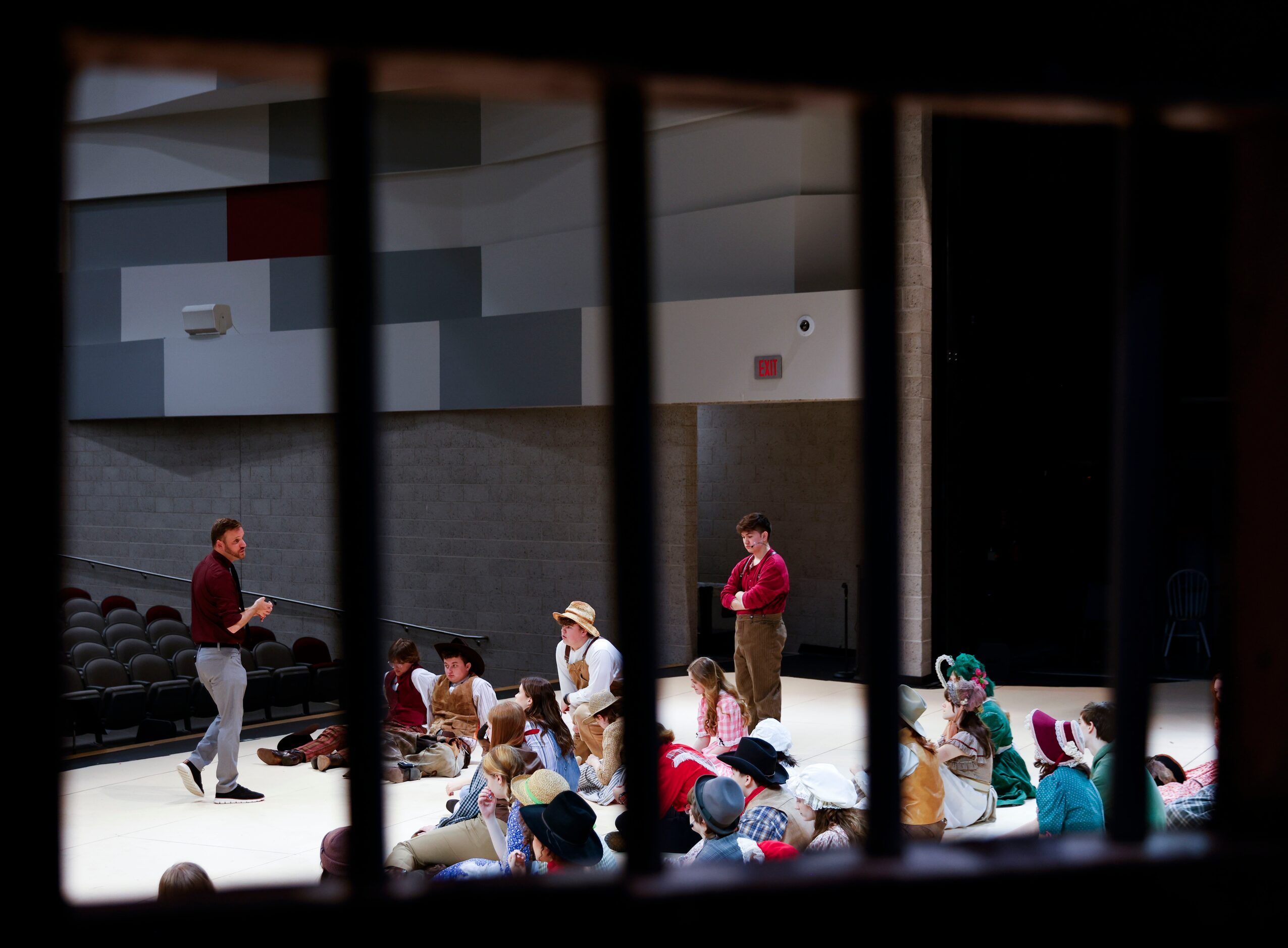 Theatre/artistic director Kyle Nichols leads a group talk  with the cast members ahead of a...