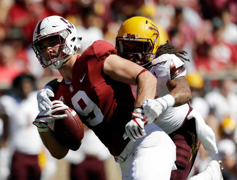 FILE - Stanford tight end Dalton Schultz (9) during the first half of an NCAA college...