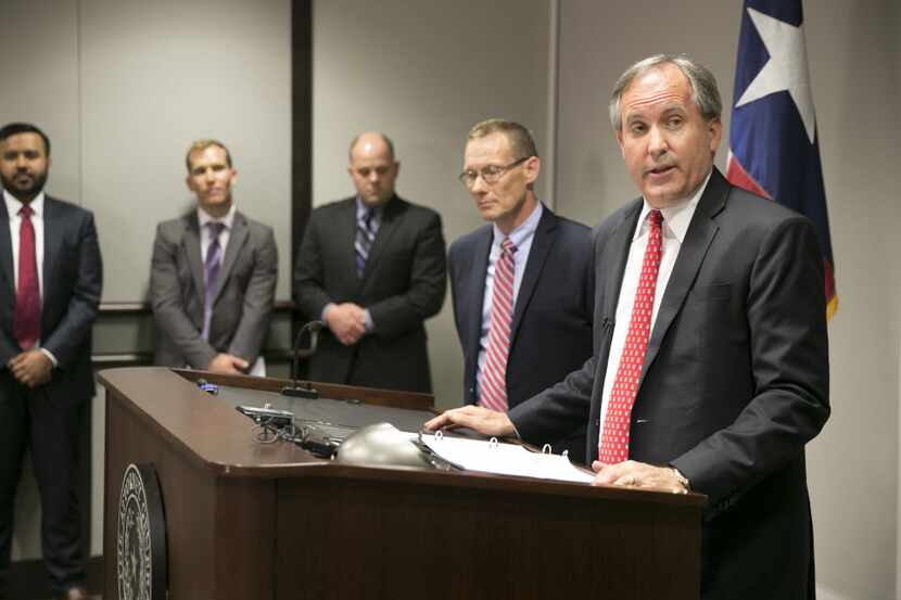 Texas Attorney General Ken Paxton spoke at a May 25 press conference announcing a lawsuit...