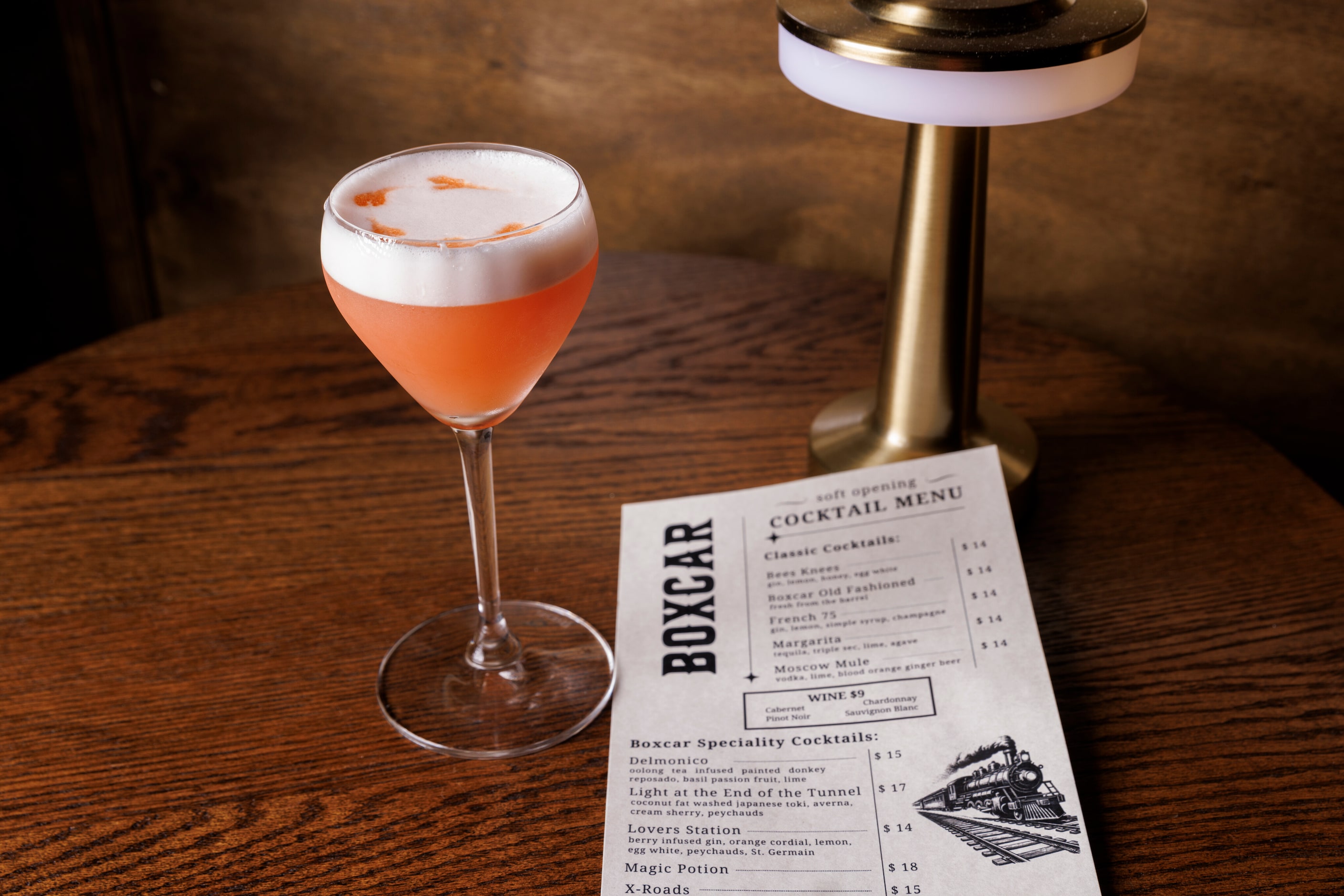 The Lovers Station cocktail is one of a dozen thoughtful drinks at Boxcar in Dallas.