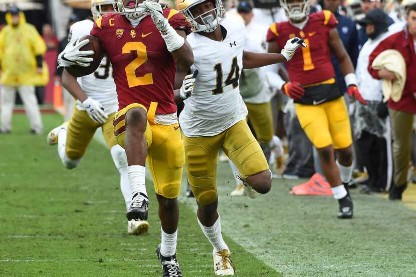 LOS ANGELES, CA - NOVEMBER 26:    Devin Studstill #14 of the Notre Dame Fighting Irish...