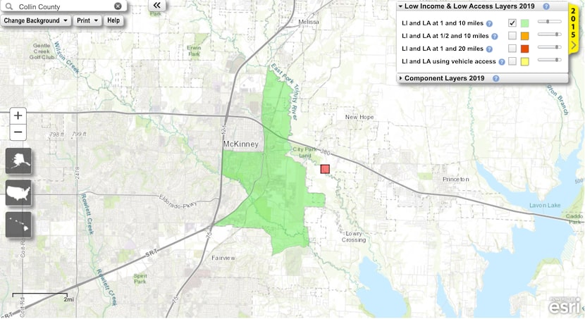 The United States Department of Agriculture's Food Access Research Atlas shows the two...