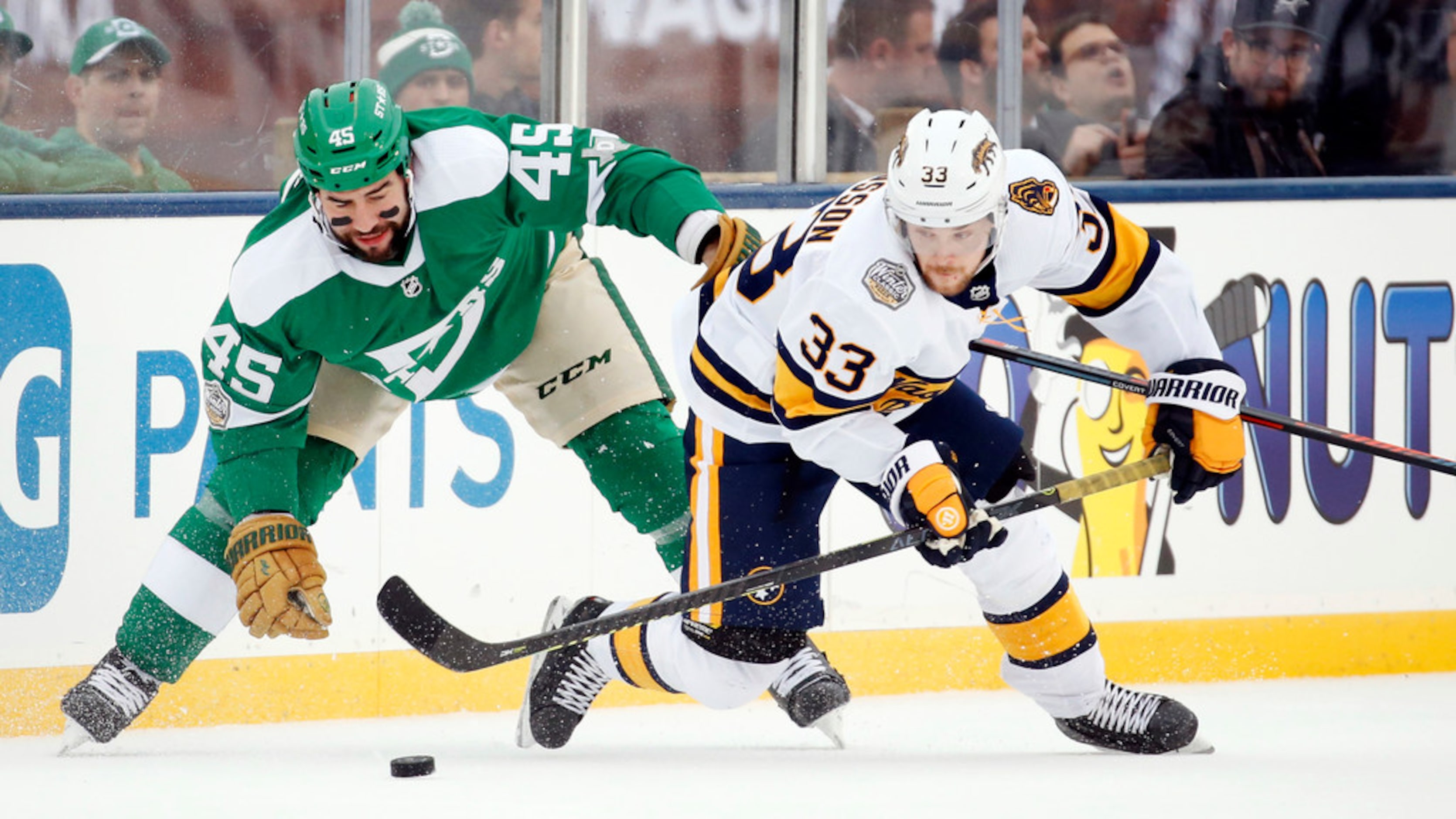 Dallas Stars defenseman Roman Polak (45) battles Nashville Predators right wing Viktor...