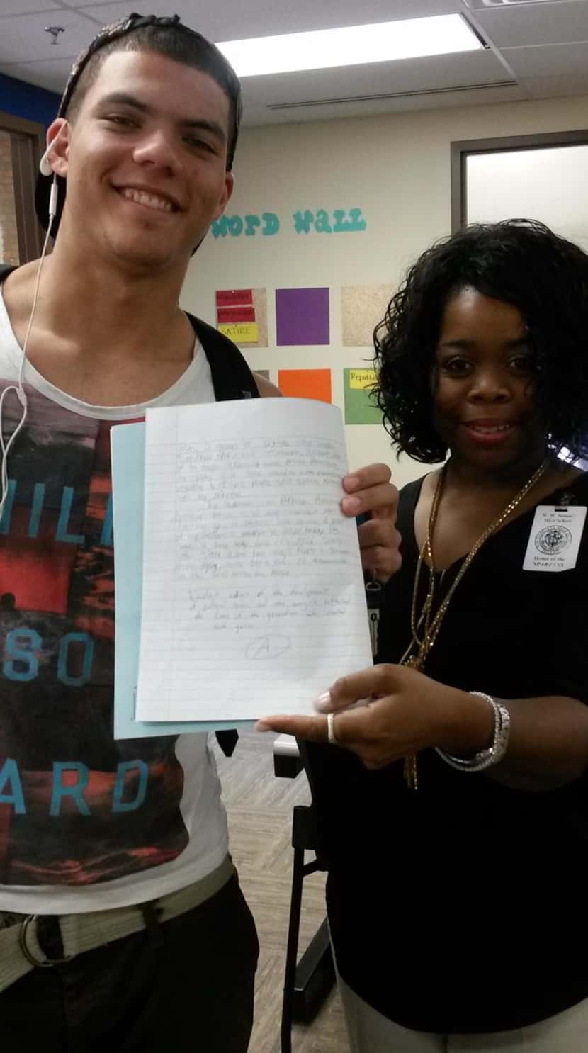 
Victor Black, an Early College High School student at Samuell, and ECHS counselor Cheree...