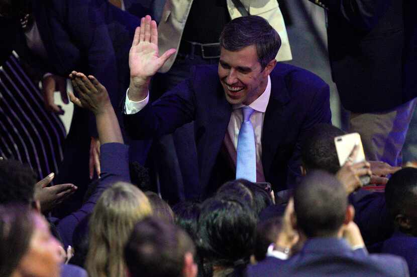 Former El Paso congressman Beto O'Rourke greets supporters on Sept. 12, after a Democratic...