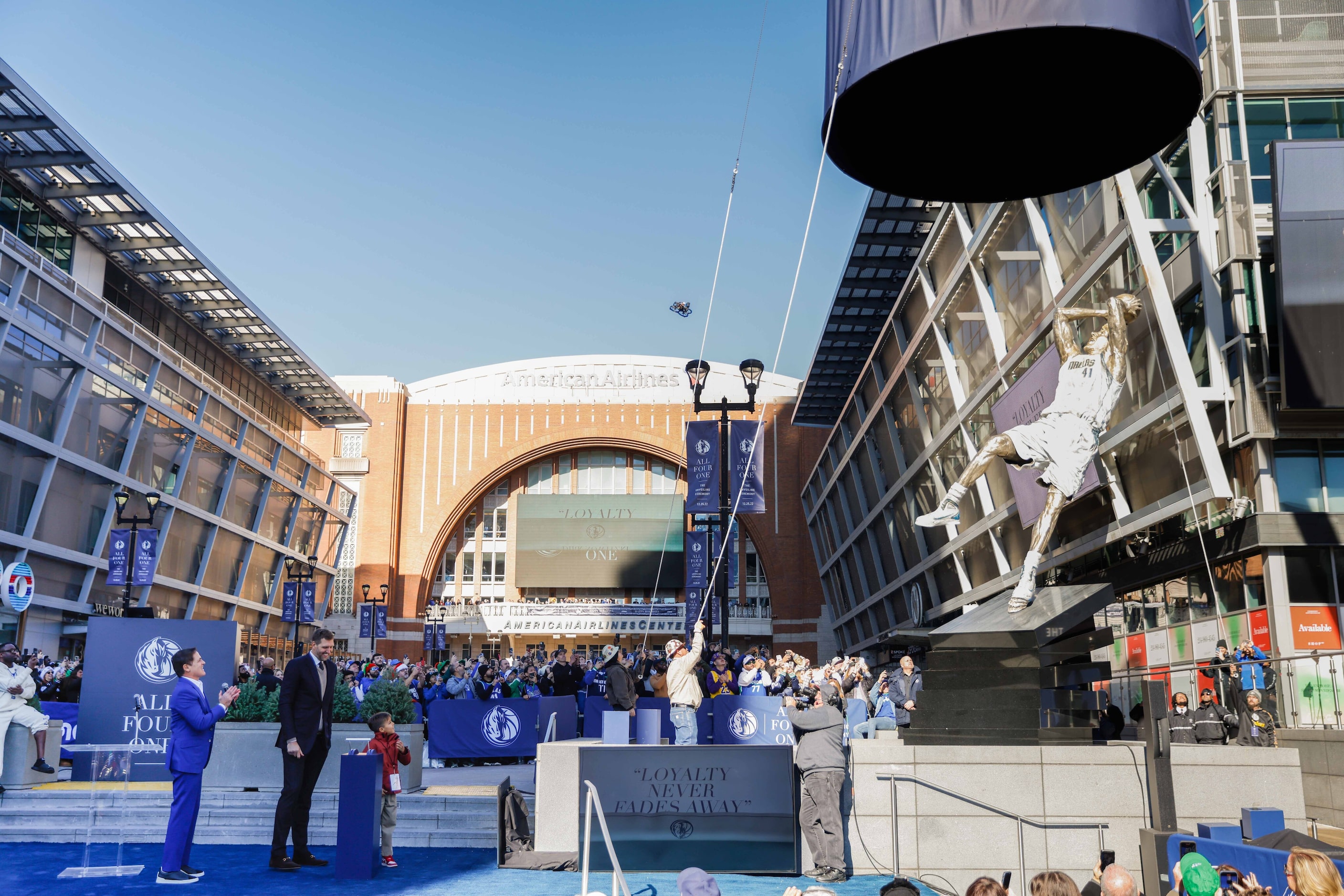 Dirk Nowitzki statue is unveiled at American Airlines Center South Plaza in Dallas on...