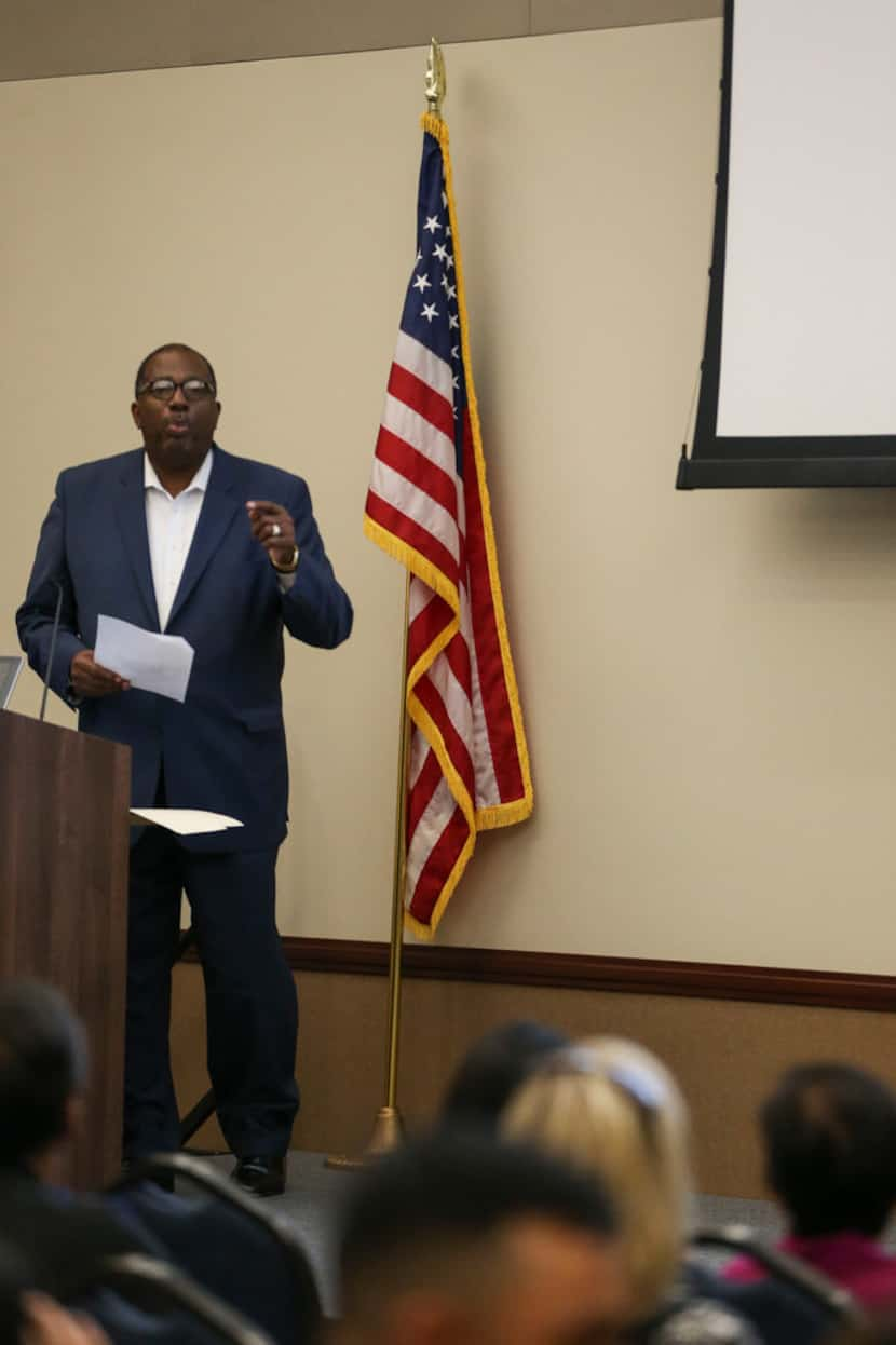 State Sen. Royce West, D-Dallas speaks during a town hall meeting discussing the upcoming...