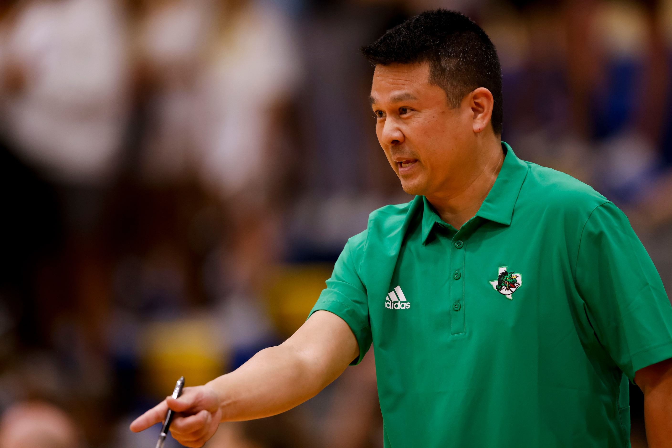 Southlake Carroll’s coach Jason Tanaka during a 4-6A volleyball match against Keller on...