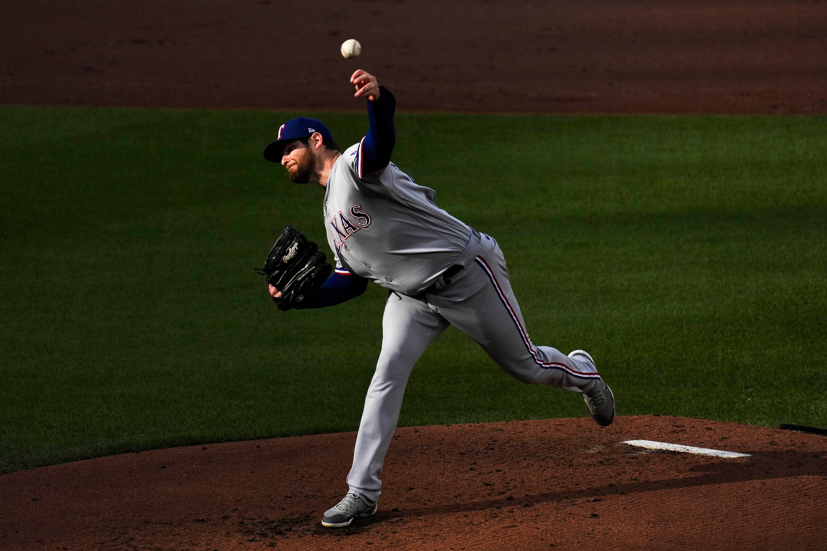 Texas Rangers starting pitcher Jordan Montgomery delivers during the first inning in Game 2...