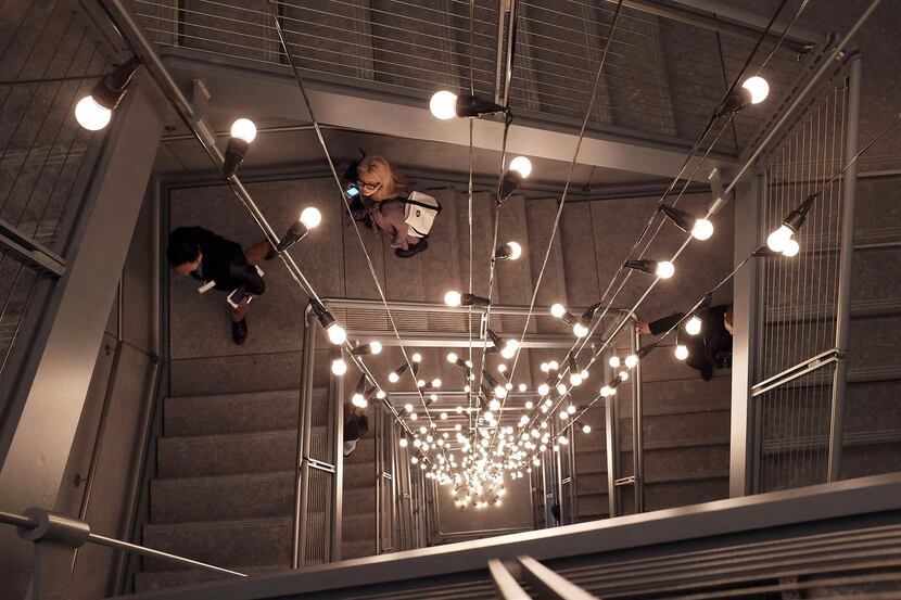 
From left: Visitors walked up a stairway at the relocated Whitney Museum of American Art in...