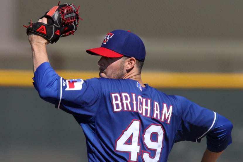 Texas Rangers pitcher Jake Brigham is pictured at spring training in Surprise, Arizona on...