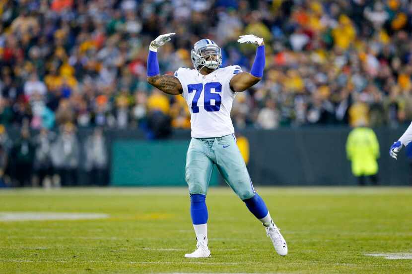 Dallas Cowboys defensive end Greg Hardy (76) reacts to the music and the crowd during the...