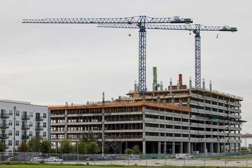 Construction continues on Ryan Tower on March 28 in Plano.