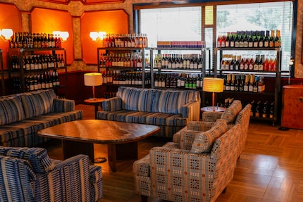 One of several "soft seating" areas at The Meteor shows the selection of natural wines, sold...