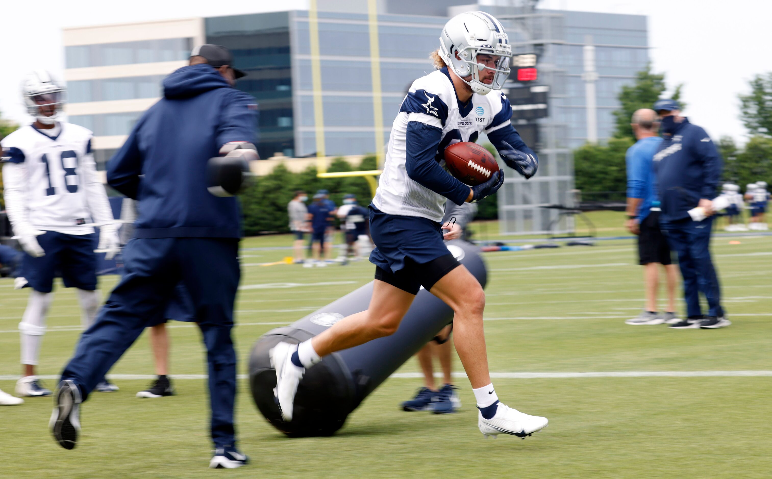 Dallas Cowboys rookie wide receiver Simi Fehoko (81) carries the ball during a rookie...