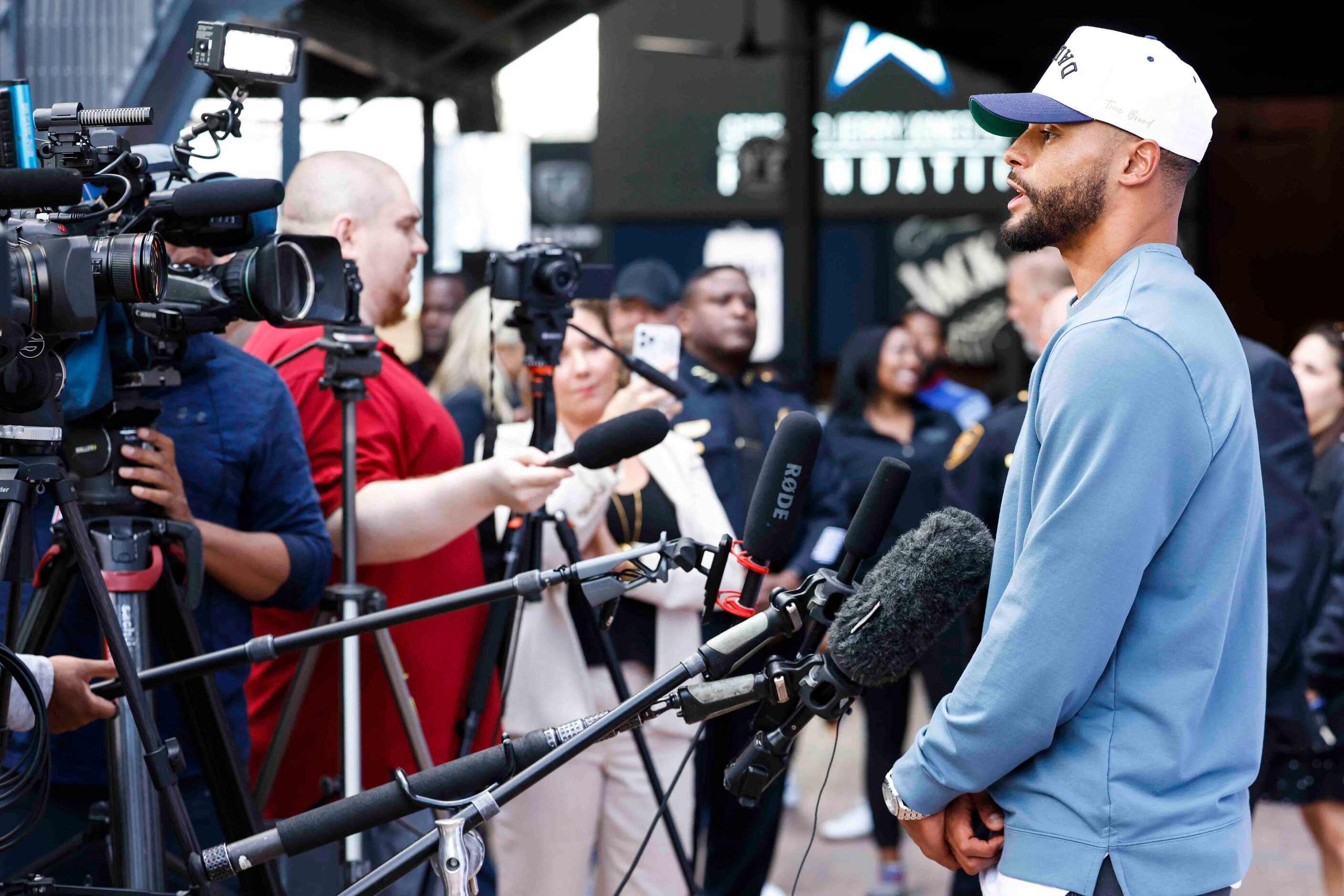 Founder of Faith Fight Finish and Dallas Cowboys Quarterback Dak Prescott speaks to the...