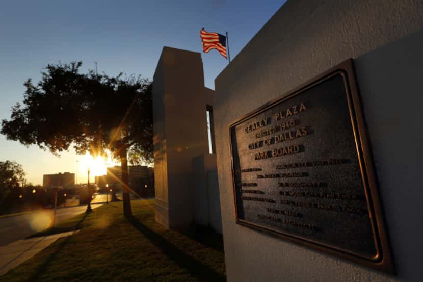 The light of the setting sun plays across Dealey Plaza, on downtown’s western side. With the...