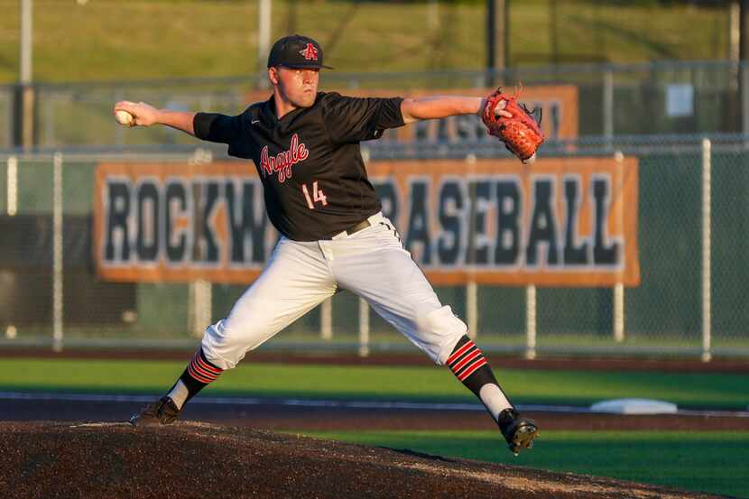 Argyle pitcher Bryson Hudgens
Argyle pitcher Bryson Hudgens (14) throws the ball in the...