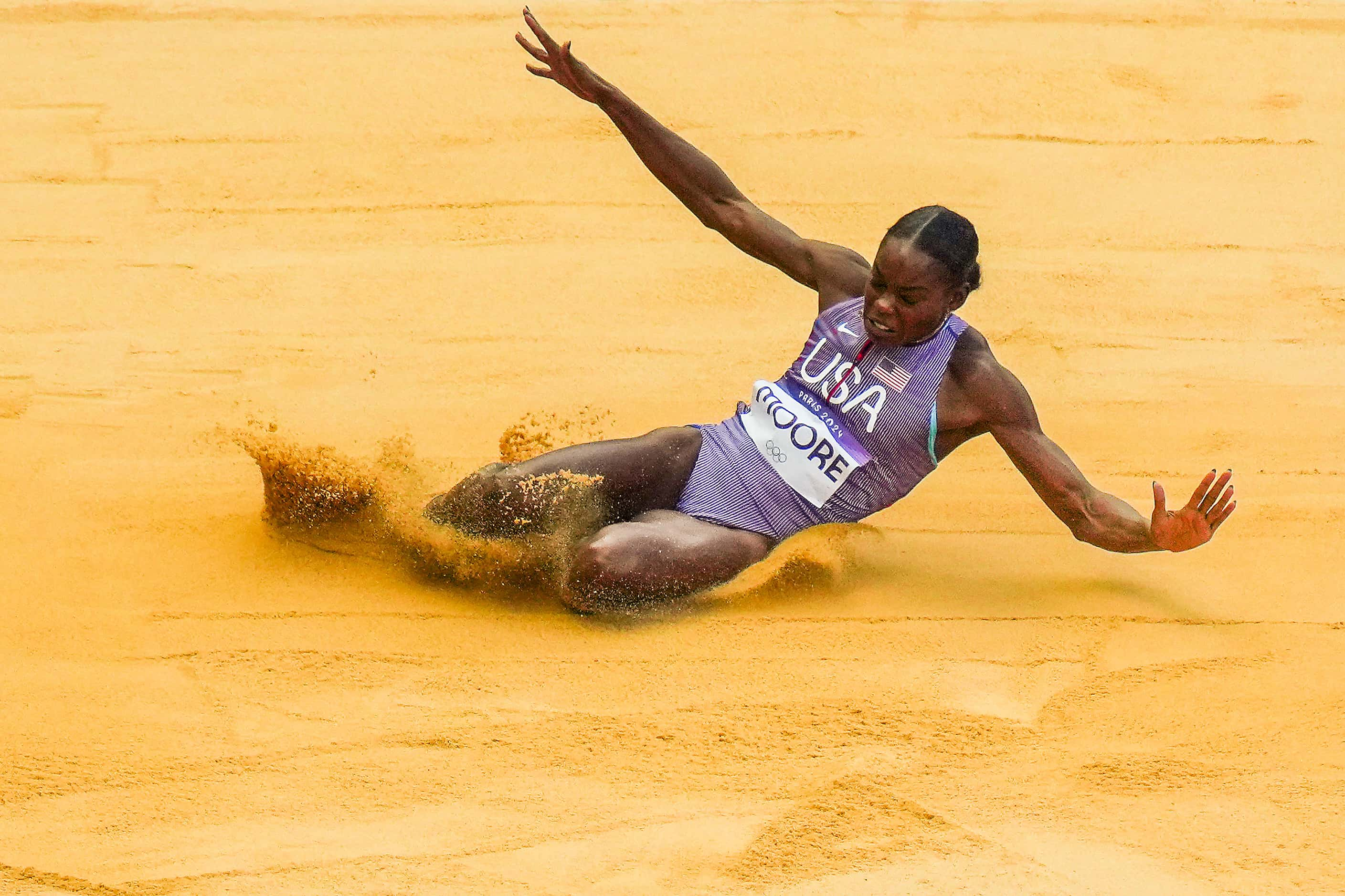 Jasmine Moore of the United States competes in women’s long jump qualification at the 2024...