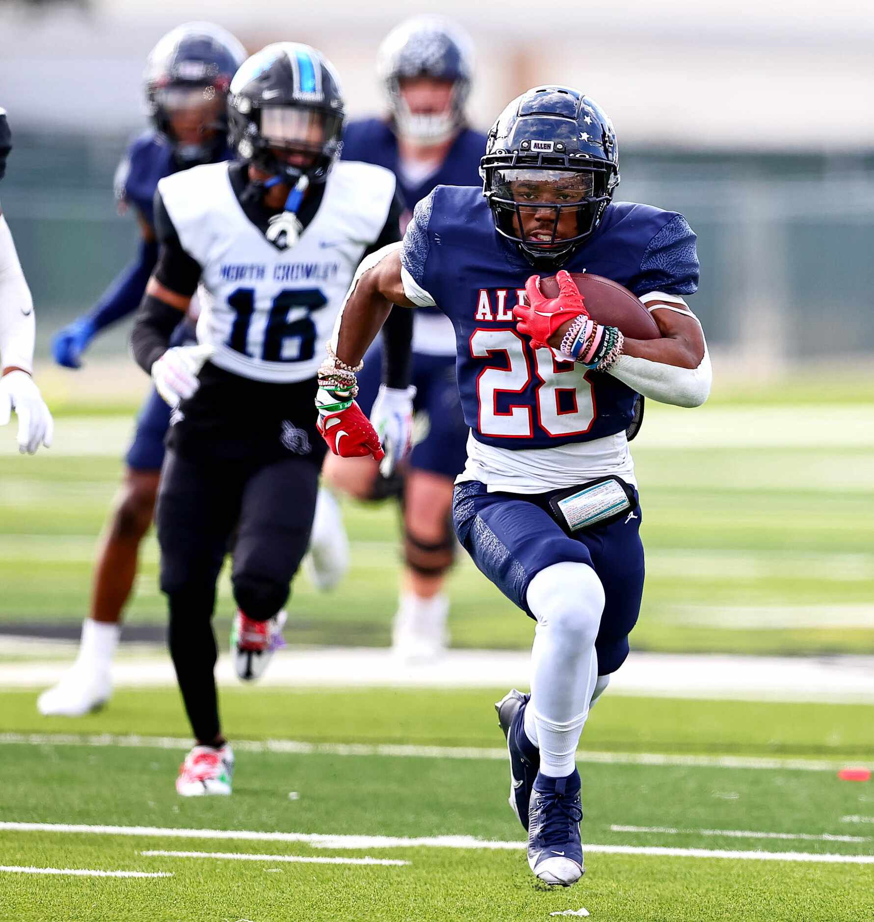 Allen running back Amir McDowell goes 52 yards for a touchdown run against North Crowley...